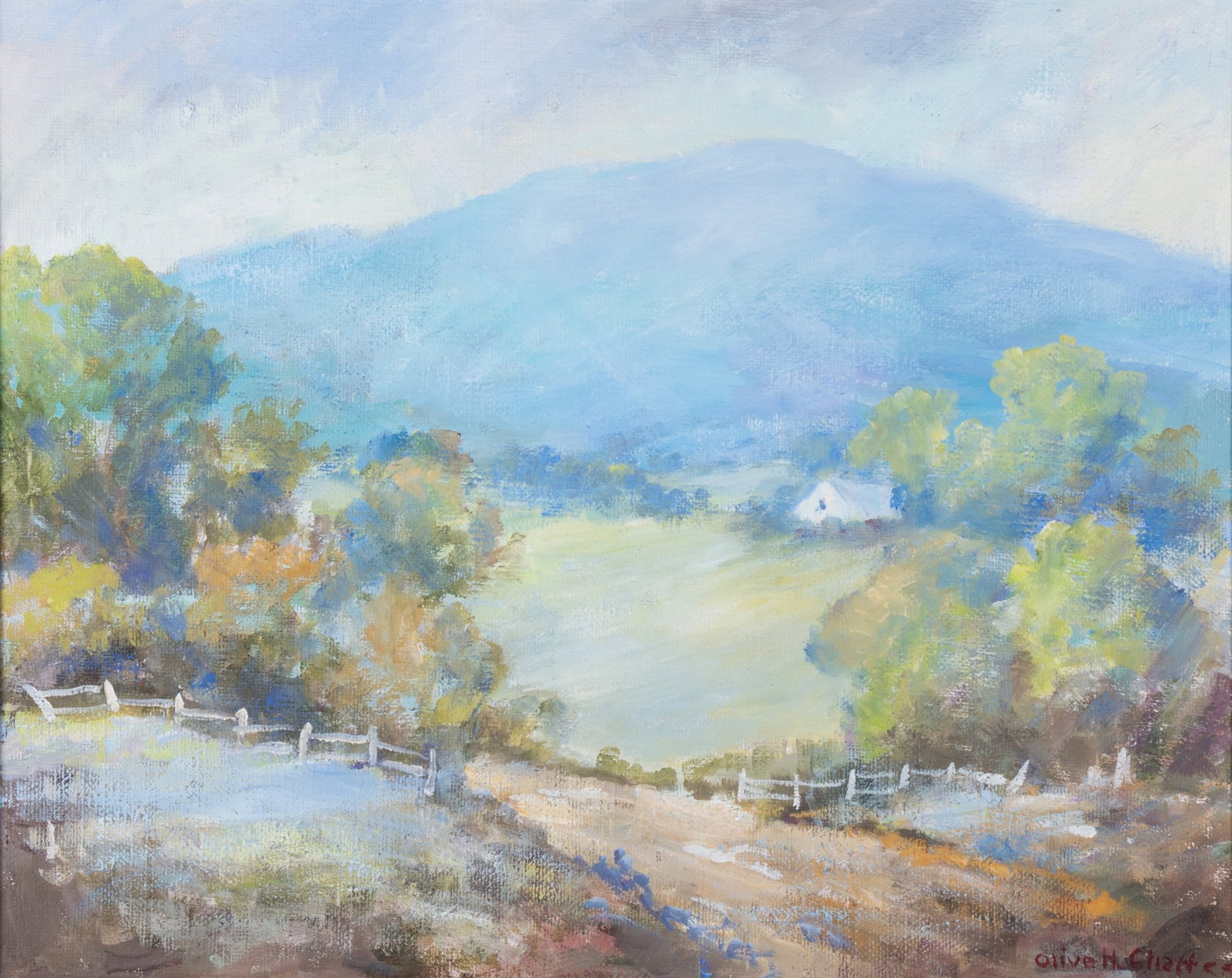 Olive Holbert Chaffee, American 1886-1980, Missouri Landscape, oil on canvas: Olive Holbert Chaffee American, 1886-1980 Missouri Landscape oil on canvas Signed lower right, Framed 24 x 30 inches; 31 1/4 x 37 1/4 inches (overall with frame)