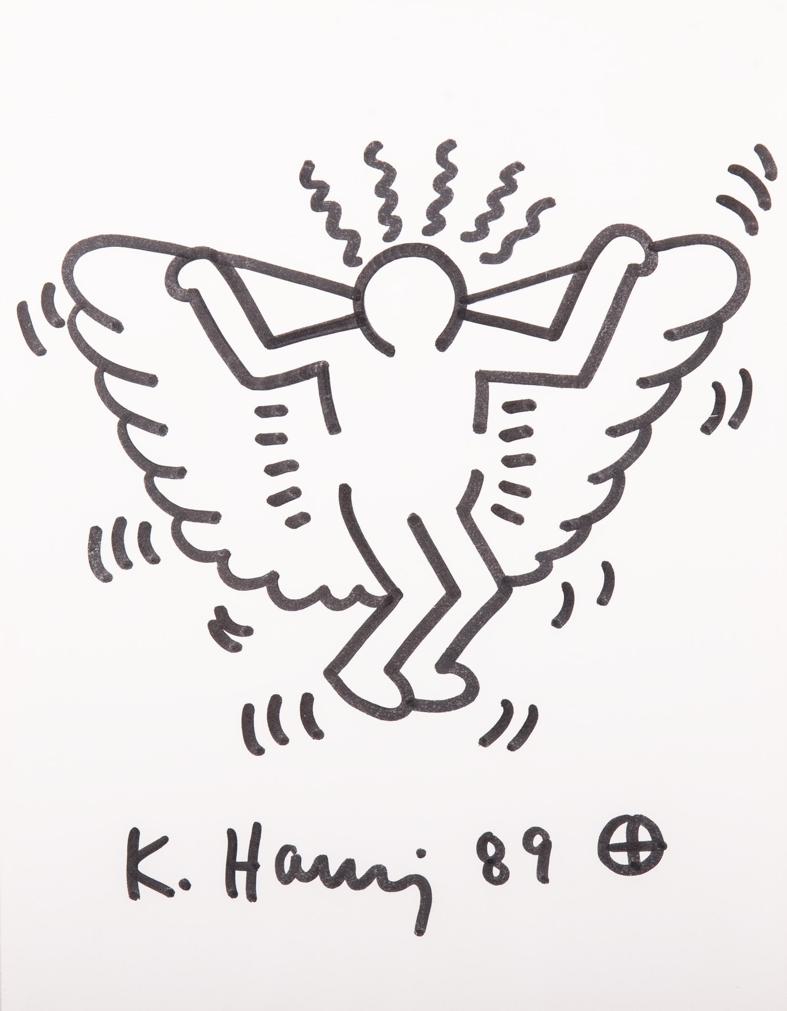 Keith Haring, American (1958-1990), Untitled (Angel), 1989, Marker on paper: Keith Haring American, (1958-1990) Untitled (Angel), 1989 Marker on paper signed and dated, framed. With letter from Erika Meyerovich Gallery certifying the work to be an authentic drawing executed by