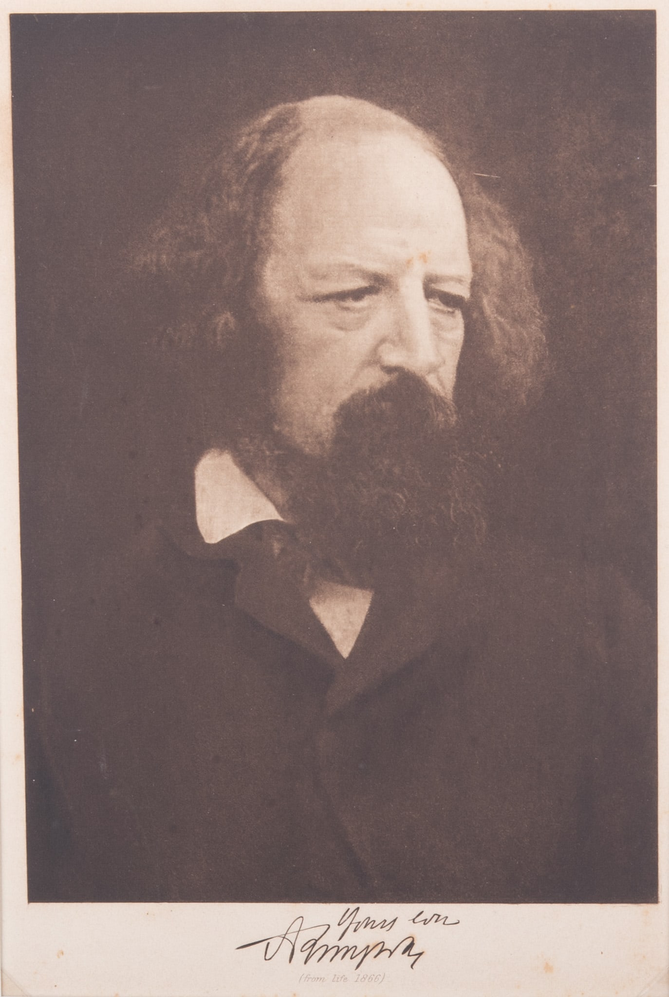 Julia Margaret Cameron, British 1815-1879, Sir Alfred Lord Tennyson, photogravure: Julia Margaret Cameron British, 1815-1879 Sir Alfred Lord Tennyson photogravure matted, unframed. 9 3/4 x 6 3/4 inches