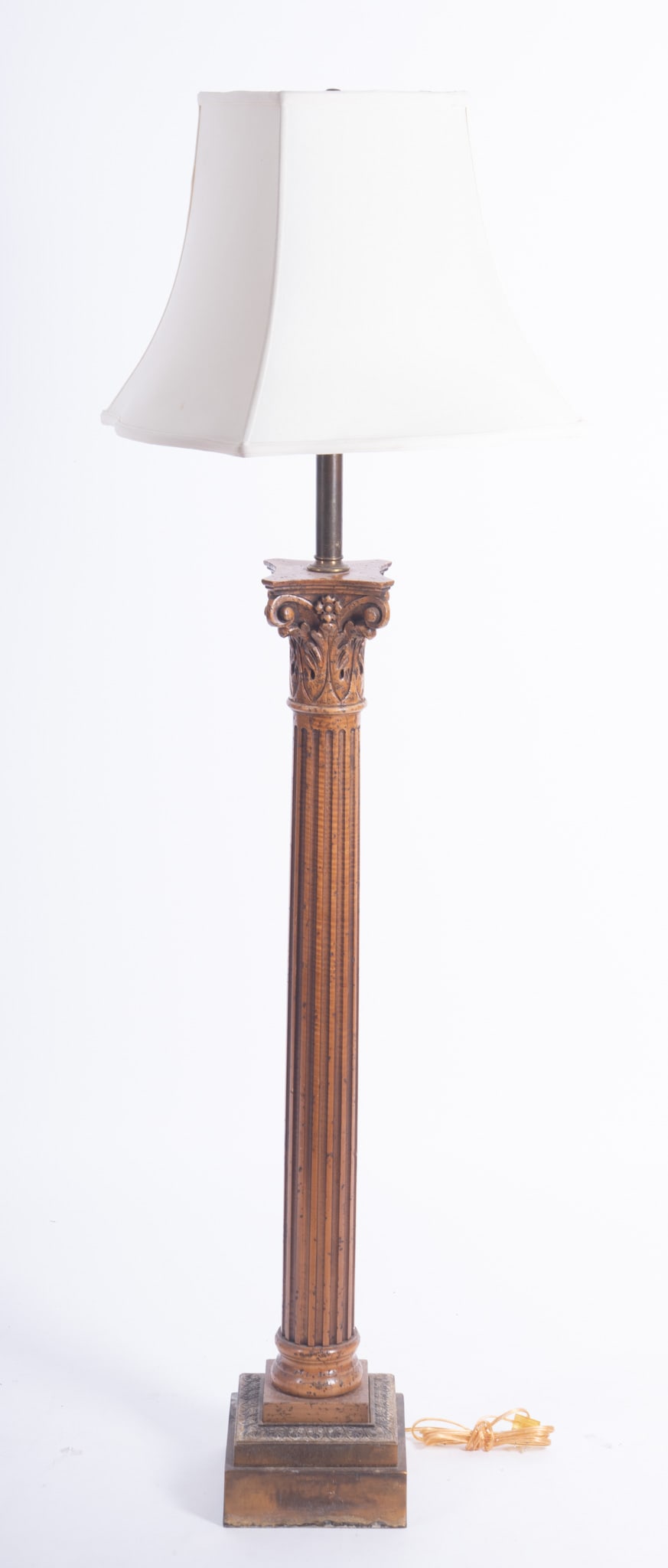 Attributed to Maitland Smith Columnar Fruitwood Floor Lamp: Attributed to Maitland Smith Columnar Fruitwood Floor Lamp Futed wood column with a carved wood Corinthian capital, the base is bronze Height: 60 inches