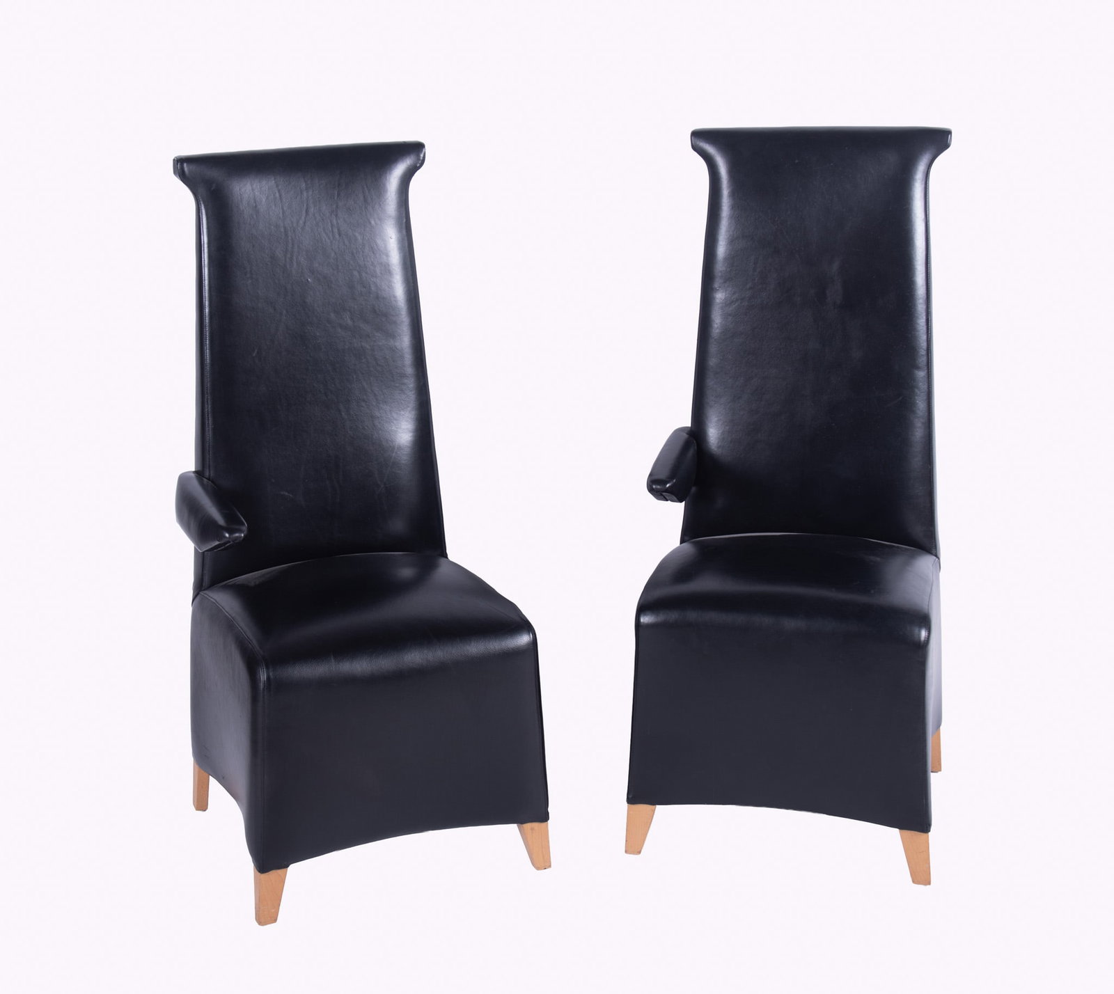 A Set of Ten Custom-Made Designer Leather Dining Chairs: A Set of Ten Custom-Made Designer Leather Dining Chairs Each is fully upholstered in black leather and has one arm. 50 x 20 x 20 inches each