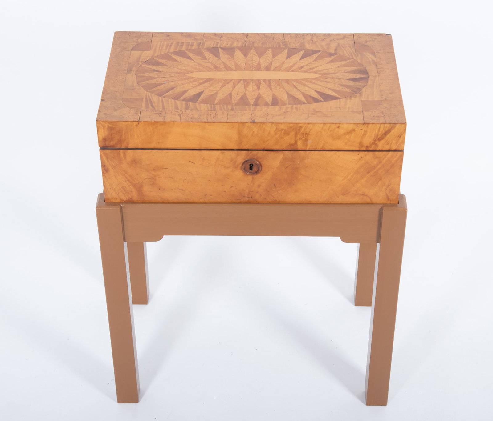19th-Century Satinwood Inlay Lapdesk: 19th-Century Satinwood Inlay Lapdesk Together with a contemporary fitted stand. 18 x 10 1/2 x 6 inches; height with stand: 24 inches