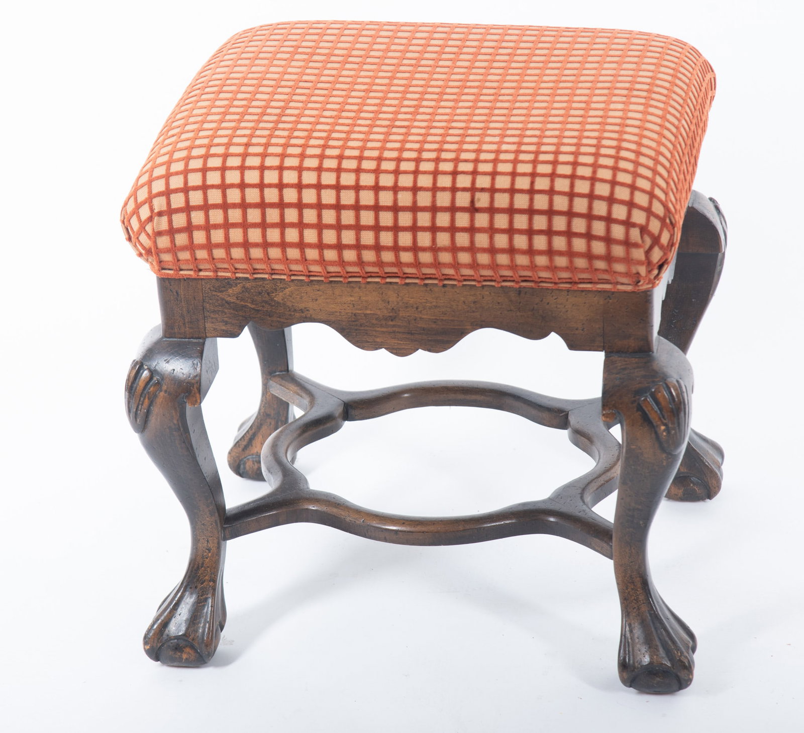 Semi Antique Chippendale Style Upholstered Wood Stool (1 of 3)