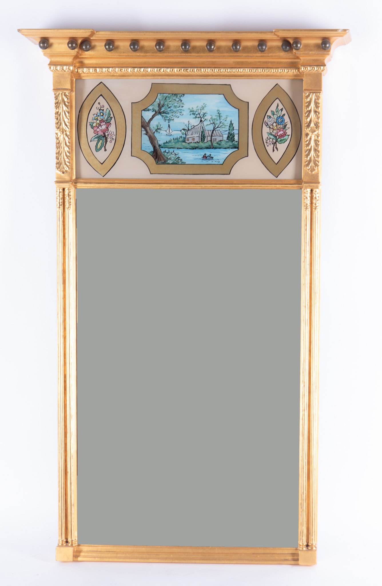 A 19th-Century Federal Giltwood Wall Mirror with a Reverse-Painted Panel (1 of 2)