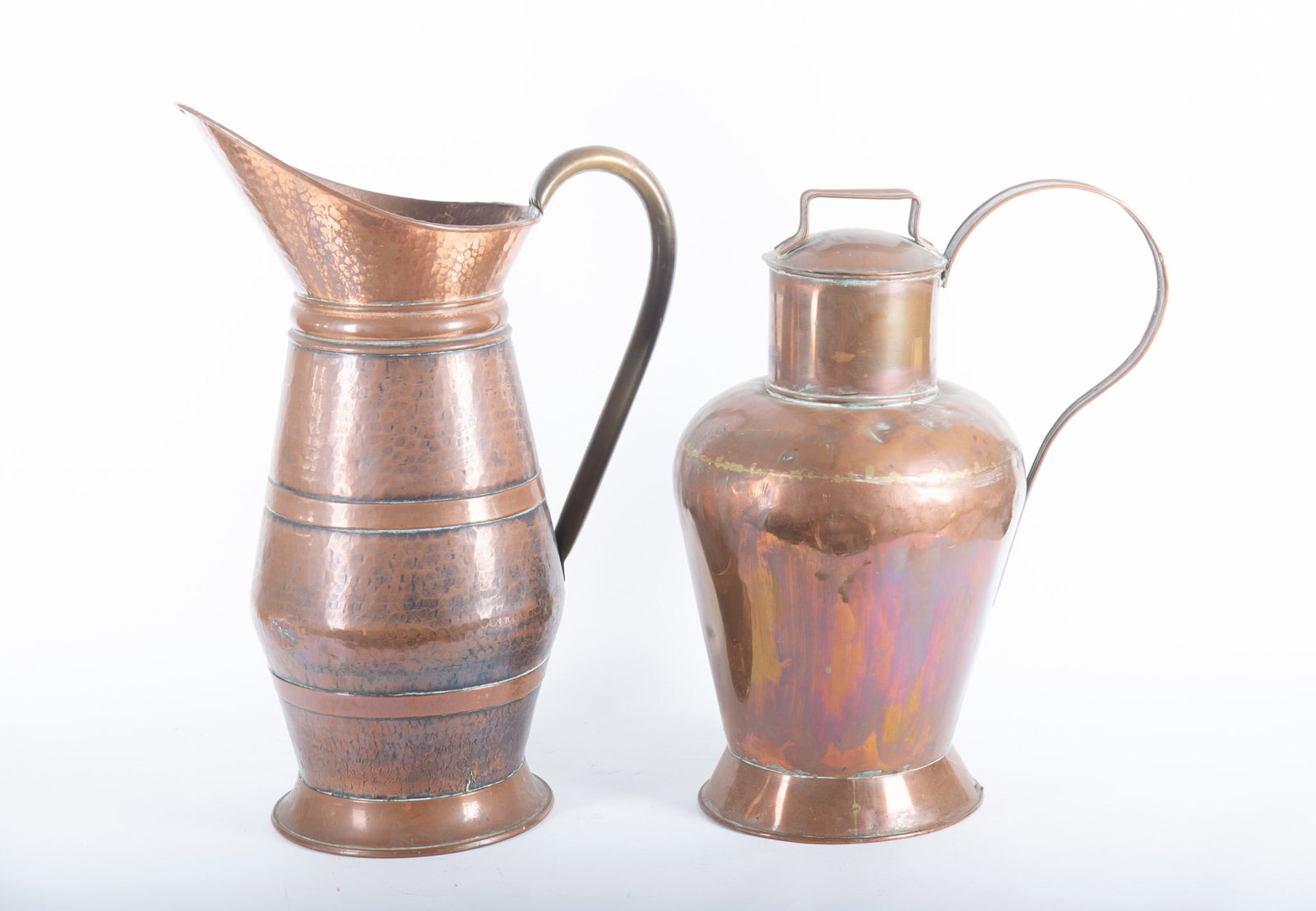 Large Hammered Copper Ewer with a Large Copper Lidded Vessel (1 of 3)