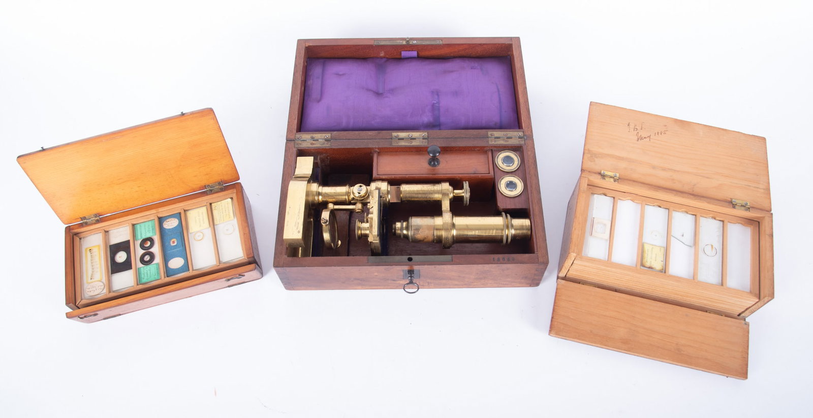 19th Century Solid Brass Microscope with Case along with Two Slide Cases (1 of 4)