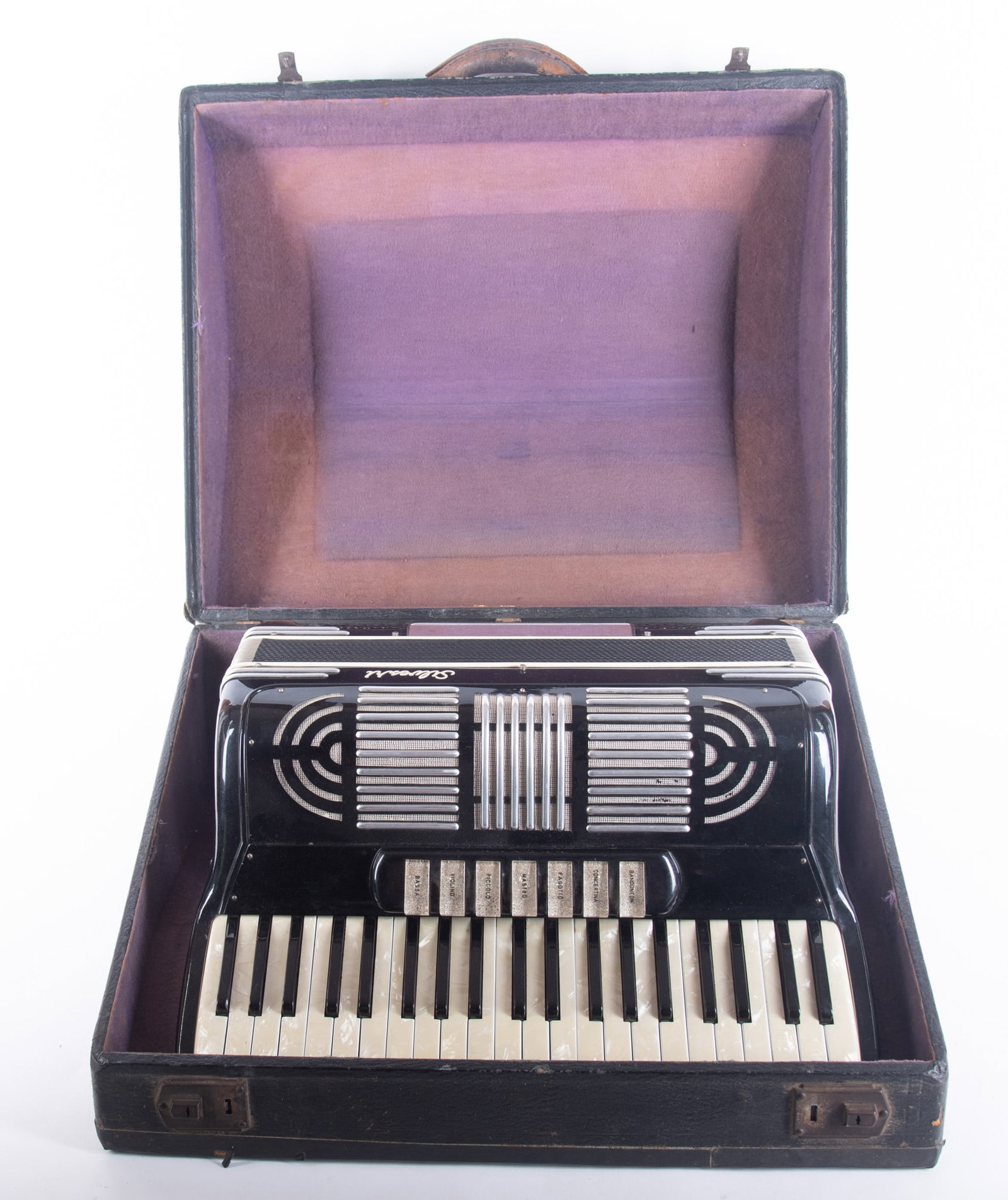 Vintage Silvestri Italian Accordion: Vintage Silvestri Italian Accordion an esteemed Italian made instrument known for compact design and quality craftsmanship and distinct bright tones and perfect for beginners. The accordion has