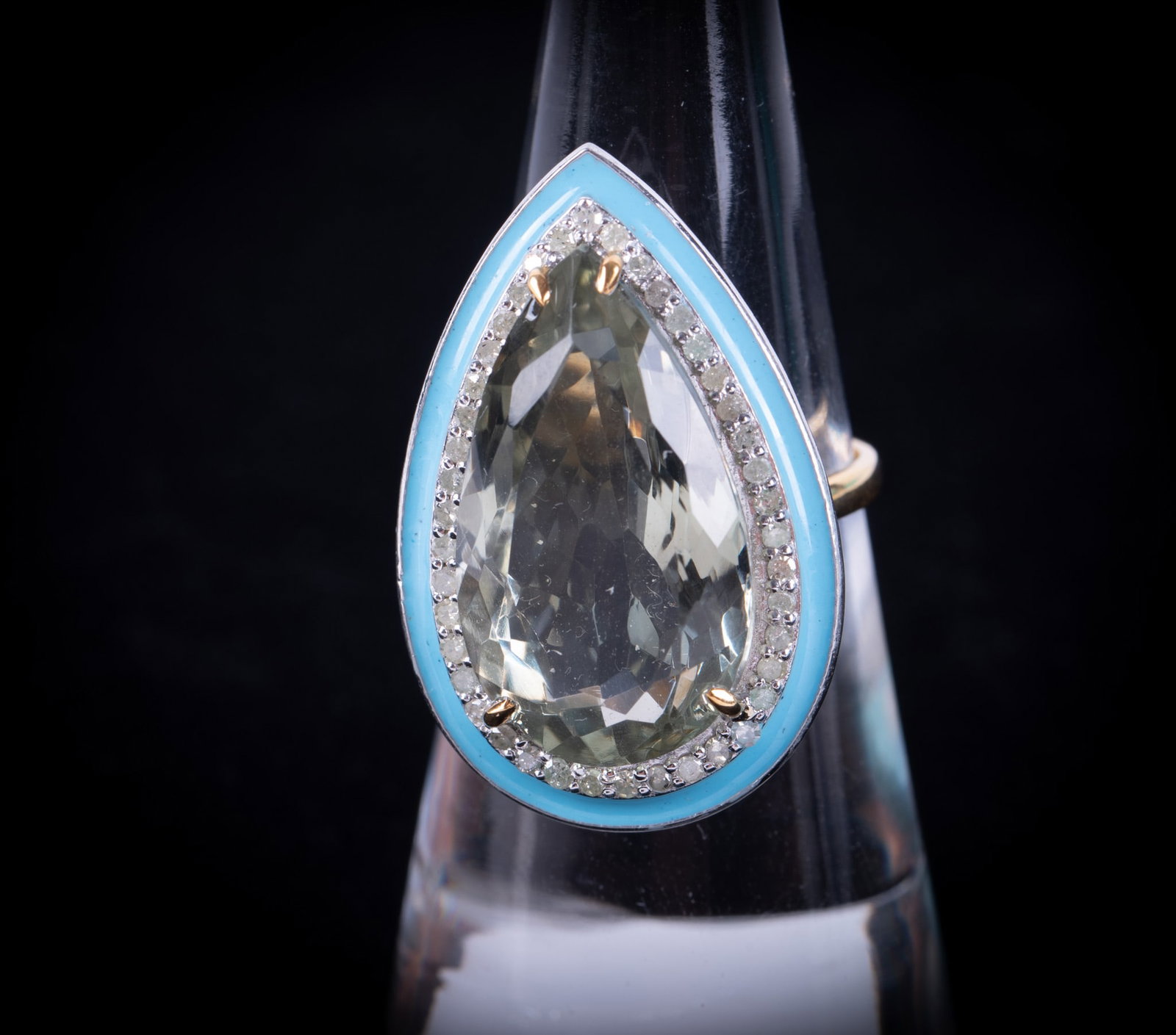 14K Yellow Gold & Sterling Silver Ring set with Prasiolite & Diamonds: 14K Yellow Gold & Sterling Silver Ring set with Prasiolite & Diamonds The prasiolite amethyst in this ring is 11.80 carats and the diamonds are approximately .75CTW. All are surrounded by a lovely ban