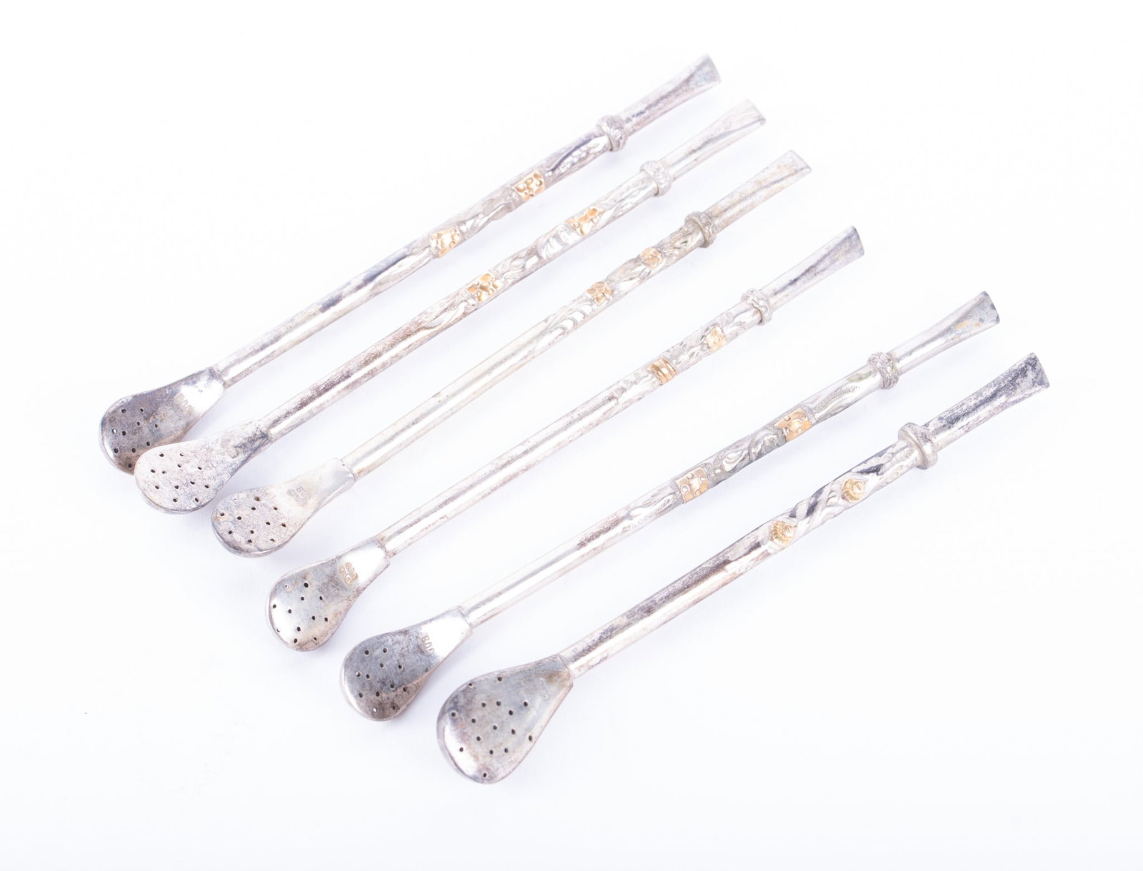 A Set of Six Vintage 800 Silver Bombilla Straws (1 of 3)