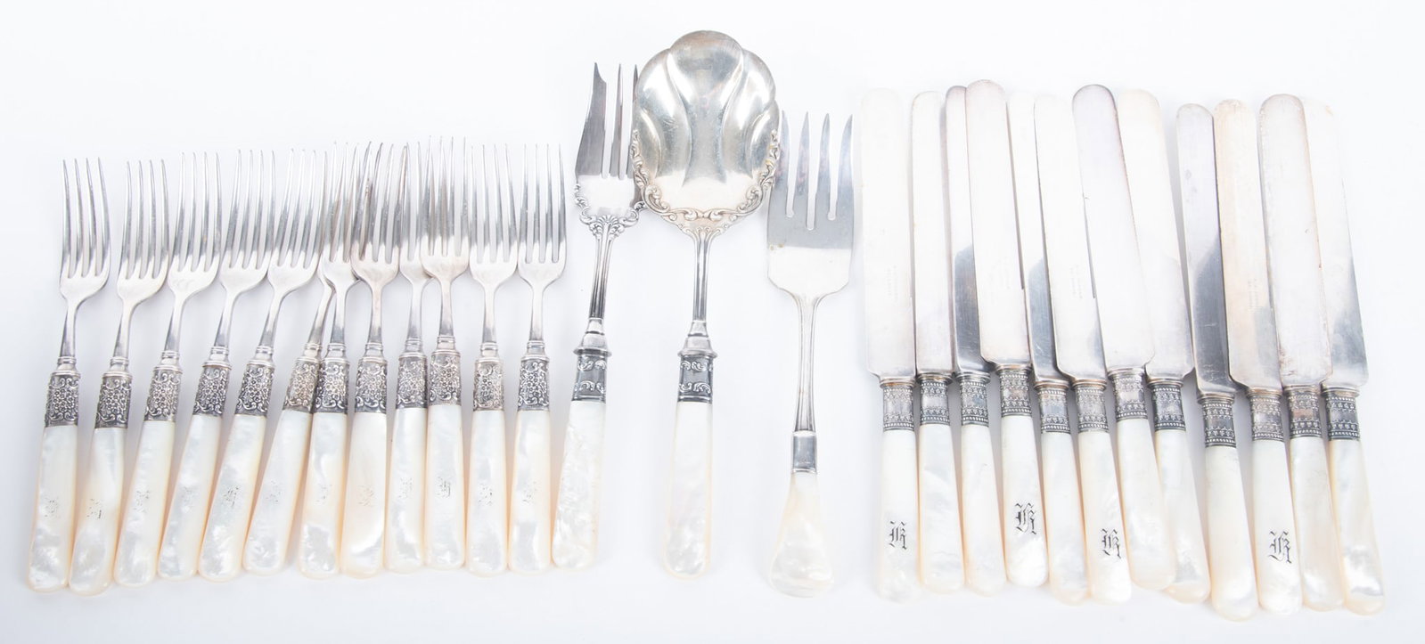 Antique Mother of Pearl Luncheon Set w/Serving Pieces (1 of 3)