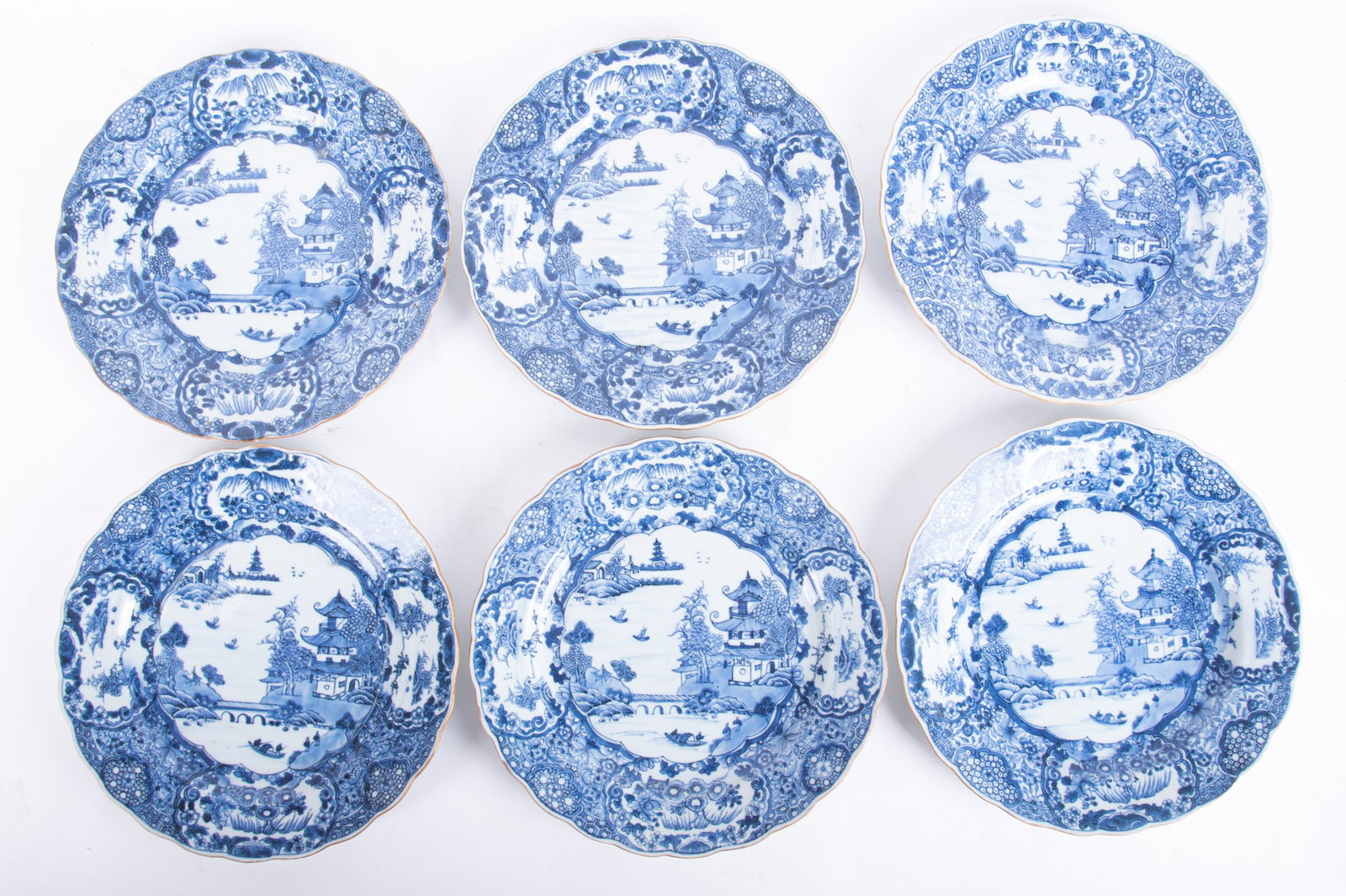 Six 18th Century Chinese Export Blue and White Porcelain Plates (1 of 4)