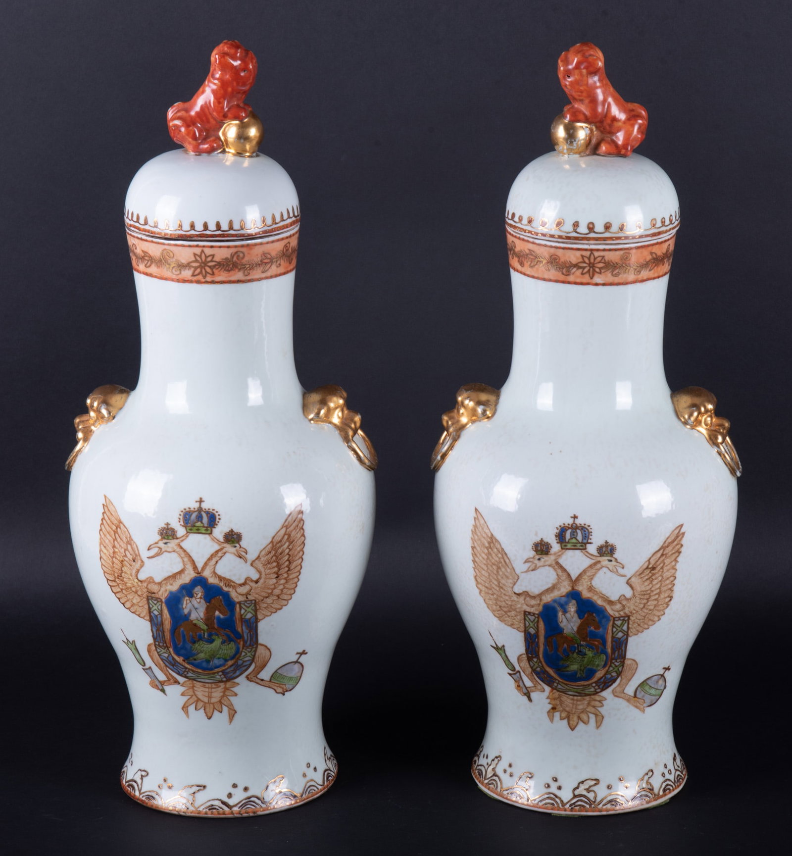 Pair Antique Chinese Export Urns with Armorial Crest (1 of 4)