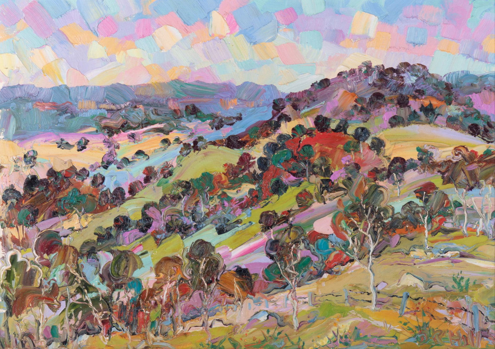 David Robert Hill, Australia (b. 1947), Mountainous Landscape, oil on masonite (1 of 4)