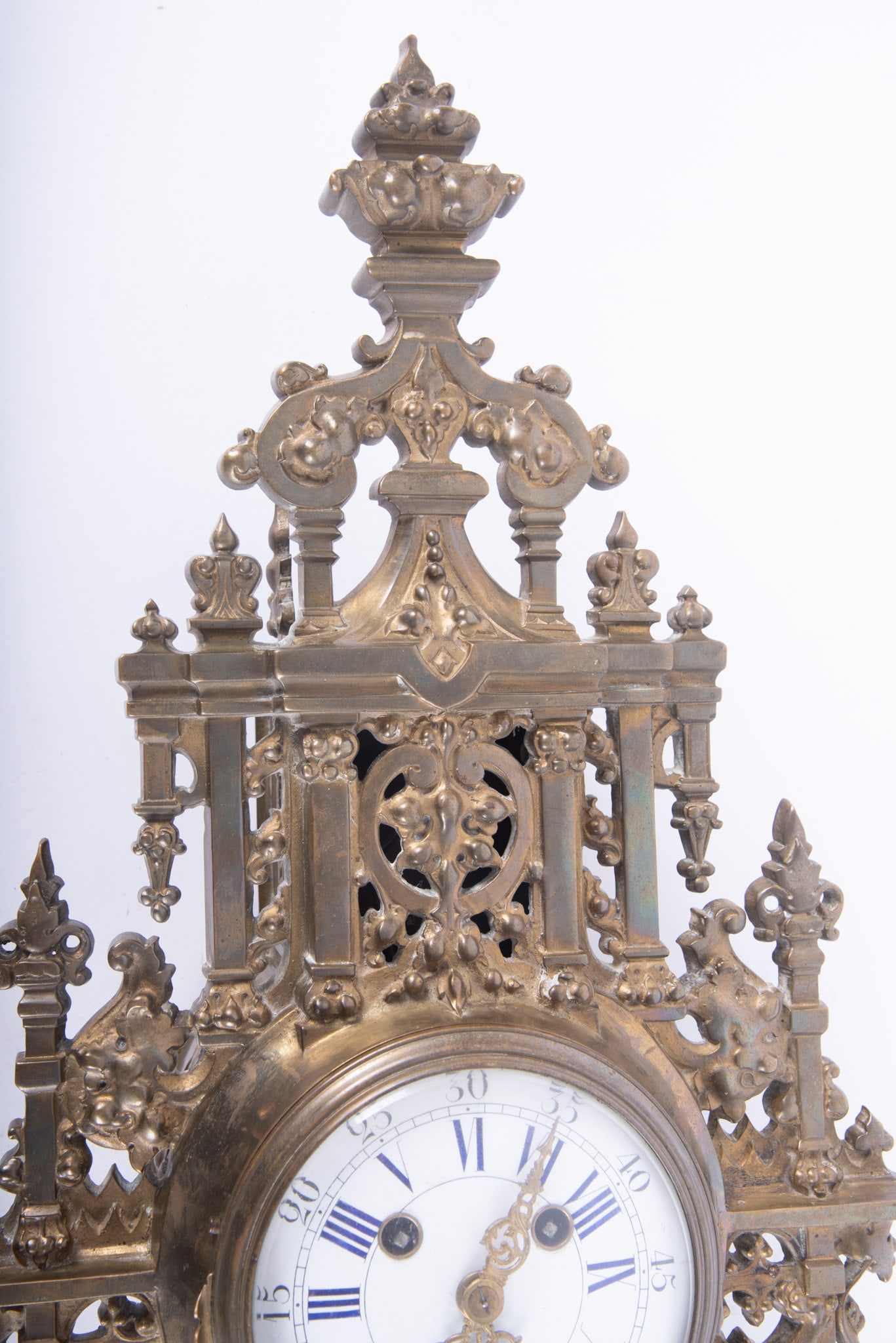 French Gothic Style Brass Wall Clock - 2