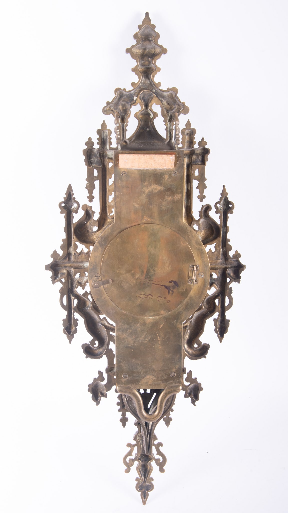 French Gothic Style Brass Wall Clock - 3