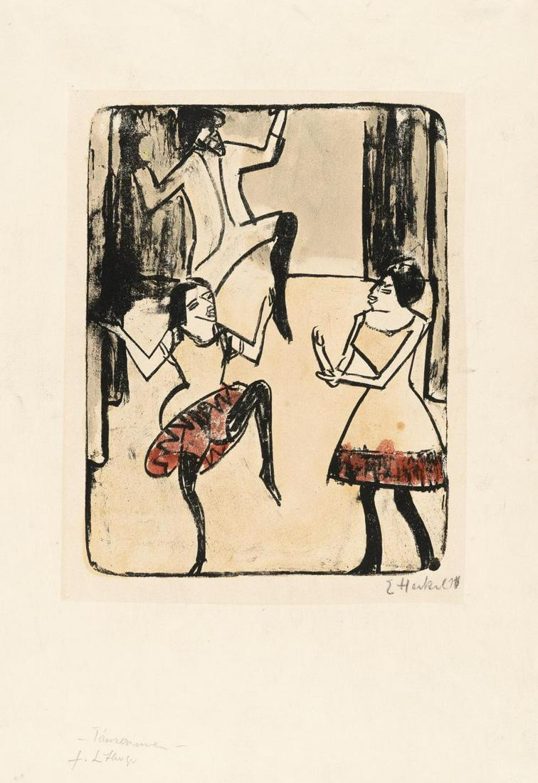 Erich Heckel (1883 - 1970): Erich Heckel - Tänzerinnen (Dancers) Lithograph in colours on wove. 1911. C. 24.5 x 19 cm (sheet size c. 42.5 x 29 cm). Signed and dated (with correction) lower right. Artist Name: Erich Heckel Liter