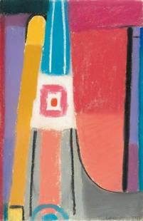 Max Ackermann (1887 - 1975): Max Ackermann - Abstrakte Komposition (Überbrückungs-Variante) (Abstract composition (bridging variation)) Chalk pastel on laid paper. 1974. C. 48.5 x 31.5 cm. Signed and dated lower right. Artist N