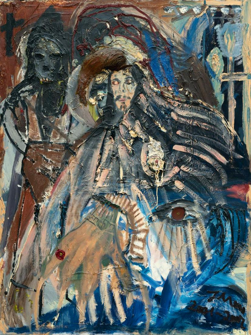 Jonathan Meese (b. 1970): Jonathan Meese - „Der Herr des IV. Reiches“ (“The Lord of the IV empire”) Mixed media and oils on canvas. 2001/2002. C. 160 x 120 cm. Signed and dated lower right. Additionally signed, dated a
