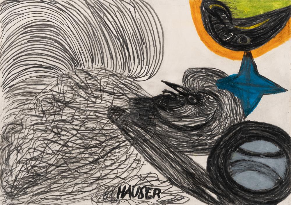 Johann (1926) Hauser (1926 - 1996): Johann Hauser - Vogel (Bird) Graphite and wax crayon on wove. C. 21 x 30 cm. Signed lower centre. Artist or Maker: Johann Hauser Literature: Sammlung Dr. Leo Navratil, Klosterneuburg; Galerie Heike Cu