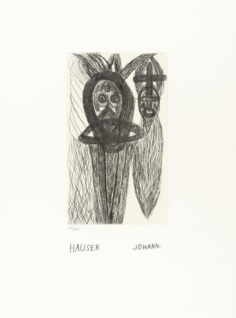 Johann (1926) Hauser (1926 - 1996): Johann Hauser - 5 Bll. aus: Johann Hauser / Sechs Radierungen (5 sheets from: Johann Hauser / Six etchings) Folder with 5 etchings on wove. (Ed.) by Rogner & Bernhard, Munich 1978. Sheet size of etchi