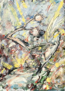 Christian Ludwig Attersee (b. 1940): Christian Ludwig Attersee - „OSTERLICHT, ZIEROBST“ (“OSTERLICHT, ZIEROBST”) Mixed media over offset print on paper. (19)85. C. 44 x 31.5 cm. Signed, dated “DEZ. 85” and inscribed “TORTOL