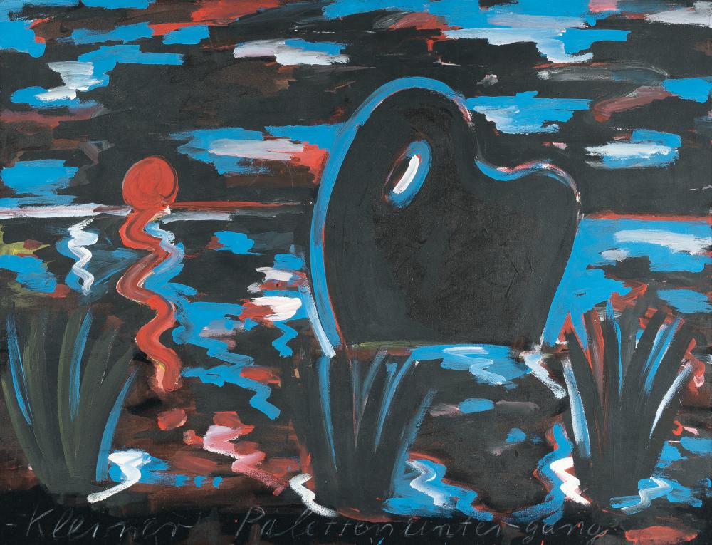 Helmut Middendorf (b. 1953): Helmut Middendorf - „Kleiner Palettenuntergang“ (“Small palette decline”) Acrylics on calico. (19)77. C. 65 x 85 cm. Titled on the lower edge. Signed and dated on the back of the cloth. Presum