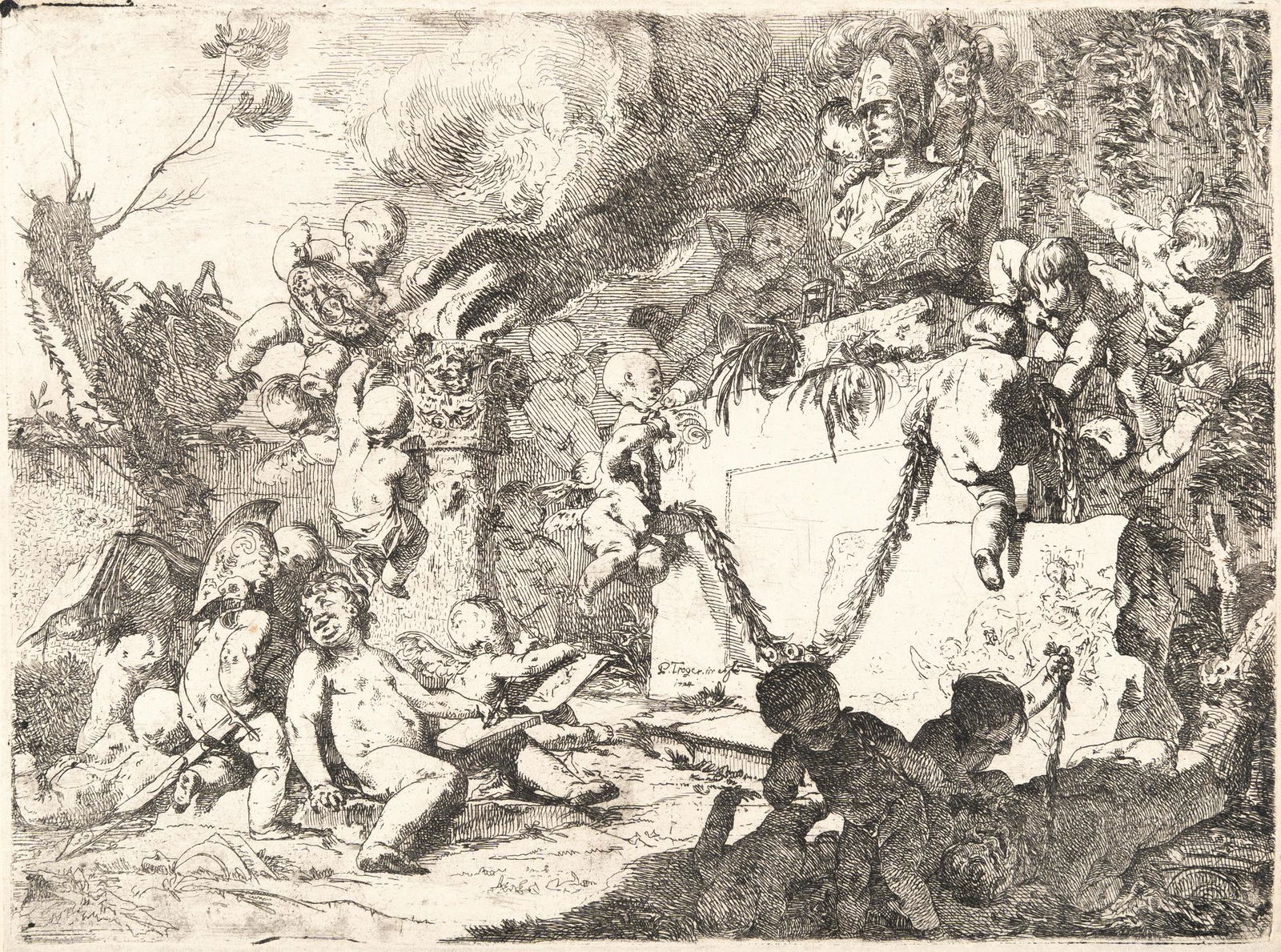 The apotheosis of Pallas Athena: Artist: Paul Troger Etching on laid paper. (1724). 19.4 x 25.9 cm (sheet). Deutsche: Titel: Apotheose der Pallas Athene Beschreibung: Radierung auf Bütten. (1724). 19,4 x 25,9 cm (Blattgrö&#