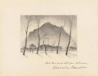 Landschaft in Oberbayern: Artist: Alexander Kanoldt Pencil on firm cream wove. (Around 1930). C. 25.5 x 33 cm. Signed and with a dedication lower right. Taxation: VAT: Regular Taxation Deutsch: Titel: Landschaft in