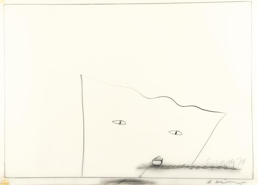 Ohne Titel (Katzenkopf): Artist: Dieter Roth Und Arnulf Rainer Pencil on foil mounted in a mat. (19)74. C. 43.5 x 60 cm. Signed by both artists and dated lower right. Taxation: VAT: Margin Scheme Deutsch: Titel: Ohne T