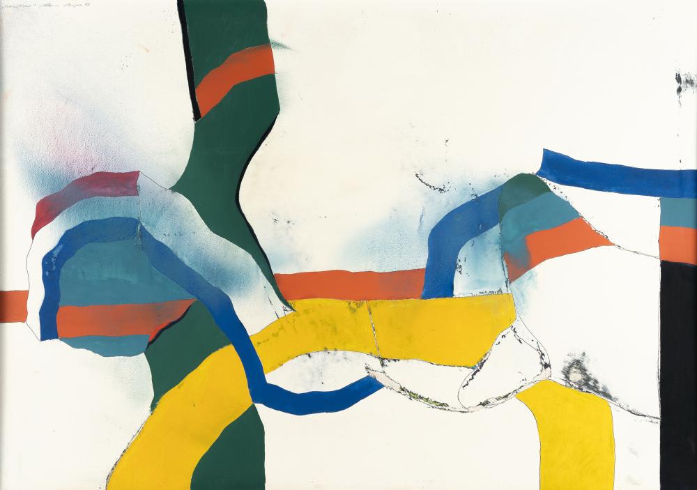 „Ohne Titel“: Artist: Werner Berges Acrylic and mixed media on panel. (1995). C. 70 x 100 cm. Signed, dated and titled upper left. Taxation: VAT: Margin Scheme Deutsch: Titel: „Ohne Titel“