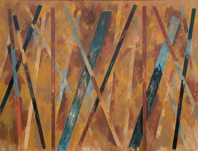 Chercheuse d'or (No. 78-112): Artist: Louis Cane Oil and lacquer on canvas. 1978. C. 230 x 300 cm. Signed, dated three times “Avril 1978“ (2) and titled in the back of the canvas and with address notes on the reverse o