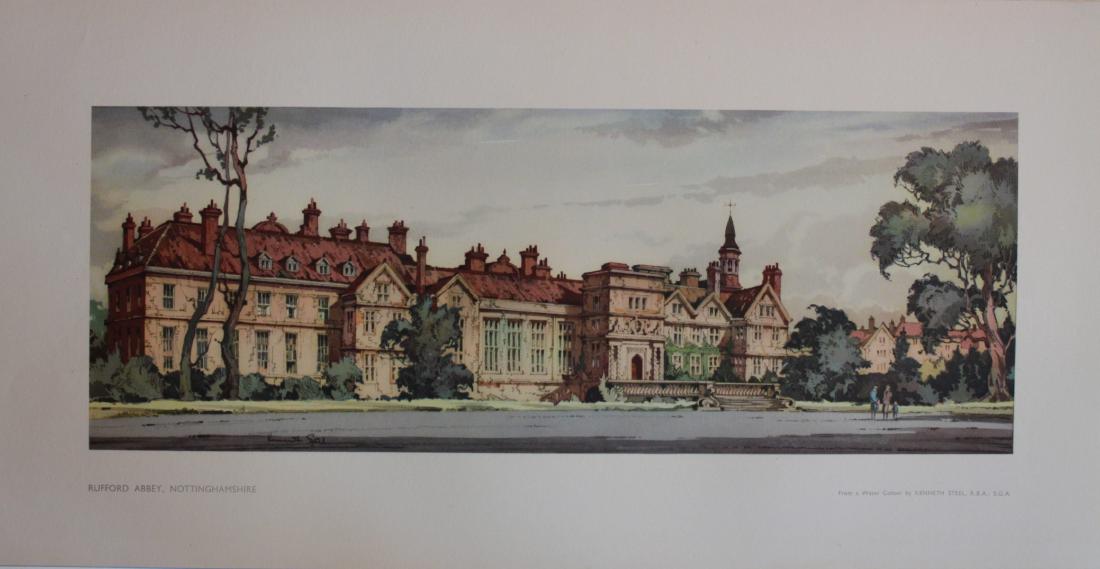 Kenneth Steel (1906-1970) Rufford Abbey and Priory Gate: Kenneth Steel (1906-1970) Rufford Abbey and Priory Gate Worksop Nottinghamshire, two LNER Carriage prints issued post 1945 - 25.5 x 53.5 cm (2)Property of the late Albert Cook ex Publicity Manager BR 