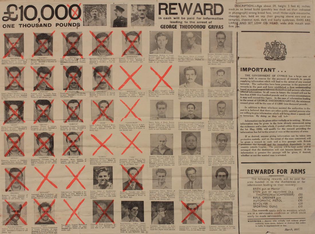 Cyprus Crisis 1957, £1,000 Reward for the arrest of (1 of 1)