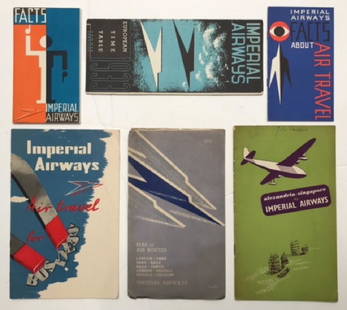 Imperial Airways, six publicity booklets including Map: Imperial Airways, six publicity booklets including Map of European Air Routes, folding page artwork by Edward Bawden, 1933; European Timetable with cover design by Kauffer, 1933; Facts about Air