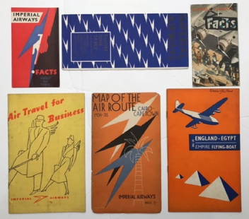 Imperial Airways, six publicity booklets including Map: Imperial Airways, six publicity booklets including Map of the Air Route Cairo-Capetown, folding page artwork by Edward Bawden, coiver by Lee-Elliott 1934-5; European Timetable with cover design by Lee