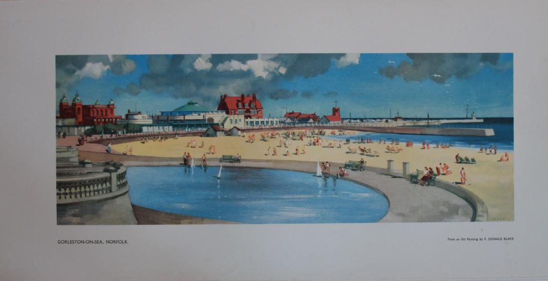 Donald Blake (1908-1997) Gorleston-on-Sea Norfolk,: Donald Blake (1908-1997) Gorleston-on-Sea Norfolk, LNER Carriage print issued post 1948 - 25.5 x 53.5 cm Property of the late Albert Cook ex Publicity Manager BR (NER)