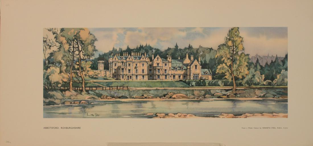 Kenneth Steel (1906-1970) Abbotsford Roxburghshire and: Kenneth Steel (1906-1970) Abbotsford Roxburghshire and Linlithgow Palace, two LNER Carriage printsissued post 1945 - 25.5 x 53.5 cm (2) Property of the late Albert Cook ex Publicity Manager BR (NER)*