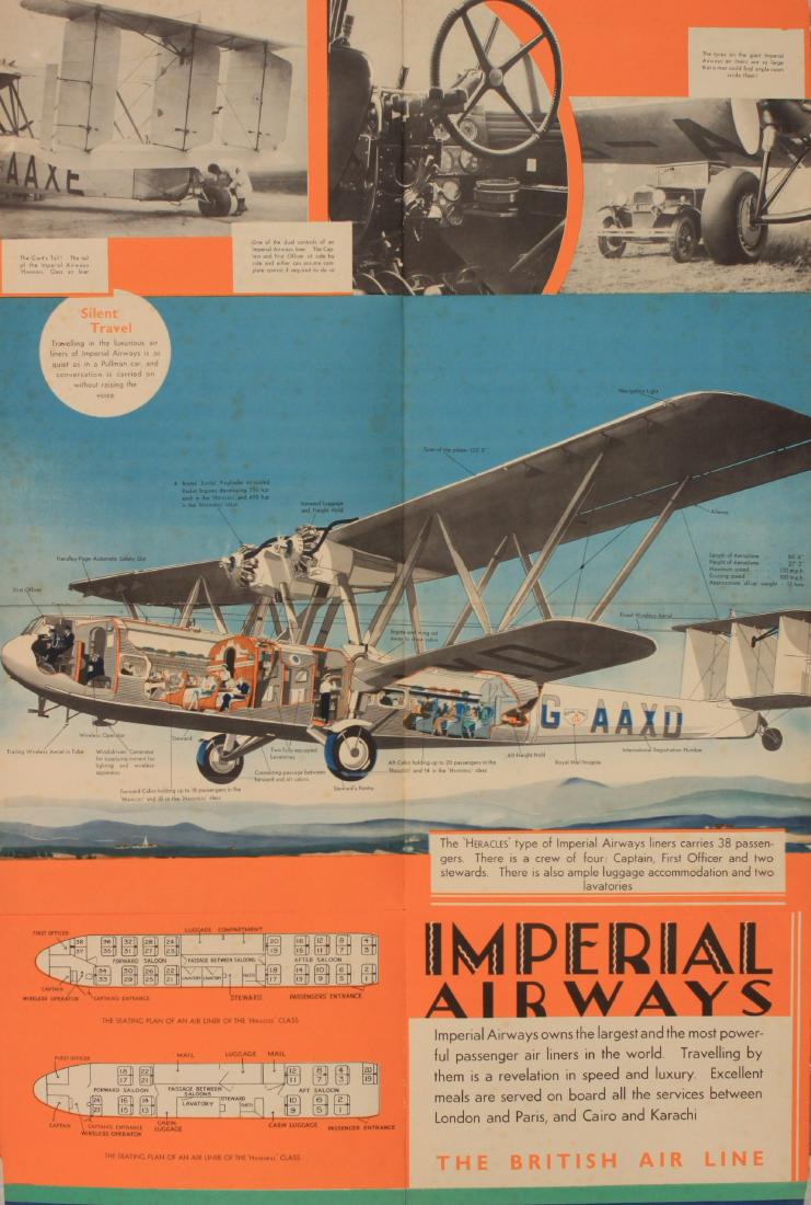 V L Danvers (Verney 1895-1973) The Comfort of Air: V L Danvers (Verney 1895-1973) The Comfort of Air Travel by Imperial Airways, poster brochure showing cutaway view of Heracles Class "Horatius" Air Liner, printed by Ben Johnson June 1932 - 74 x 50 cm