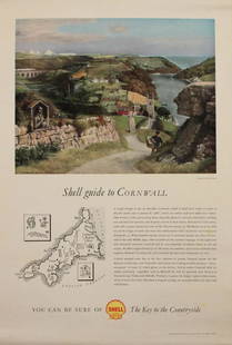 John Nash (1893-1977) Shell Guide to Dorset, original: John Nash (1893-1977) Shell Guide to Dorset, original poster printed by Henry Stone c.1960 - 76 x 51 cm: and Richard Eurich (1903-1992) Shell Guide to Cornwall, original poster printed by Henry Stone