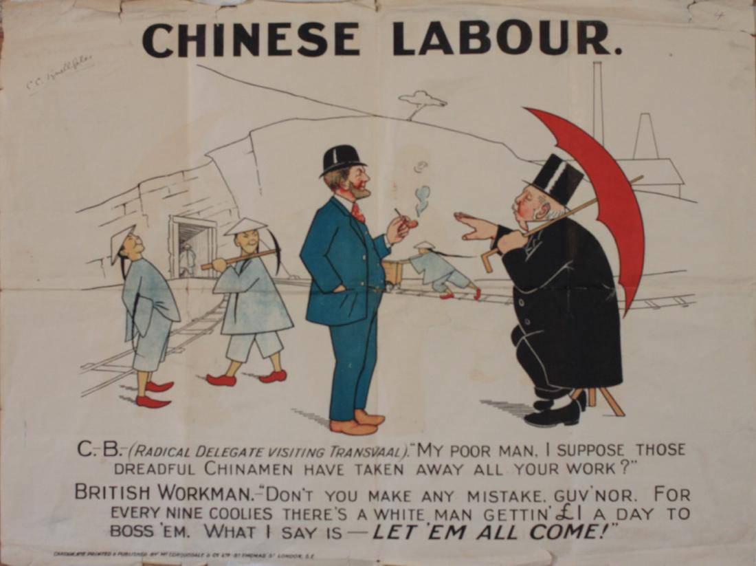 Anon Chinese Labour , Cartoon No.9 , original political: Anon Chinese Labour , Cartoon No.9 , original political poster printed by McCorquodale c.1906 - 50 x 66 cm