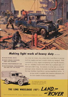 Terence Cuneo (1907-1996) Making light work of heavy: Terence Cuneo (1907-1996) Making light work of heavy duty , publicity poster for Land Rover Long Wheelbase 107 " , published by The Rover Company c.1956 - 42 x 80 cm