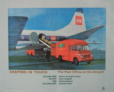 Possibly James Boswell (1906-1971) Keeping In Touch ,: Possibly James Boswell (1906-1971) Keeping In Touch , The Post Office at the Airport , In Town and at the Docks , GPO posters PRD 1346 , 1347 and 1256 1962 , printed by Sydney Lee , each - 73 x 92 cm