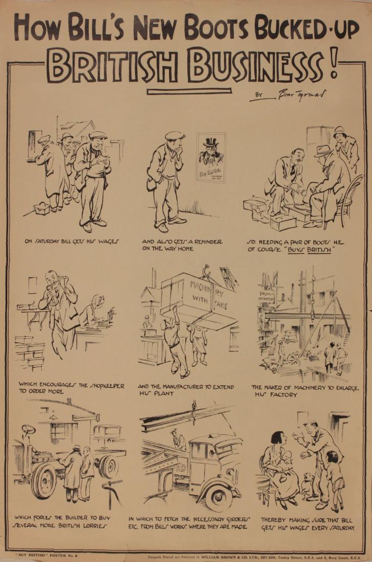 Bert Thomas (1883-1966) How Bill's Boots Bucked-UP: Bert Thomas (1883-1966) How Bill's Boots Bucked-UP British Business , Buy British poster No 9 printed by William Brown & Co Ltd 1931 - 76 x 50 cm