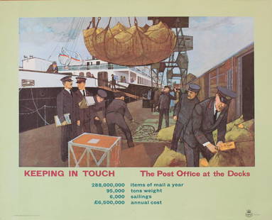 Keeping In Touch , The Post Office at the Docks,: Keeping In Touch , The Post Office at the Docks, original poster PRD 1346(3) printed for GPO by Sydney Lee - 73 x 92 cm