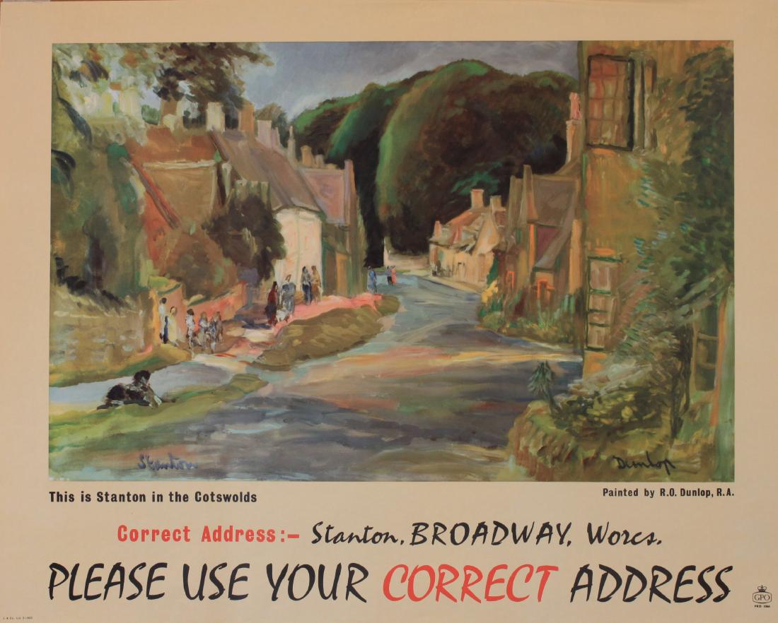 R O Dunlop Stanton Broadway , Please Use the correct: R O Dunlop Stanton Broadway , Please Use the correct address , original poster PRD 1066 printed for GPO by J & Co- 73 x 92 cm