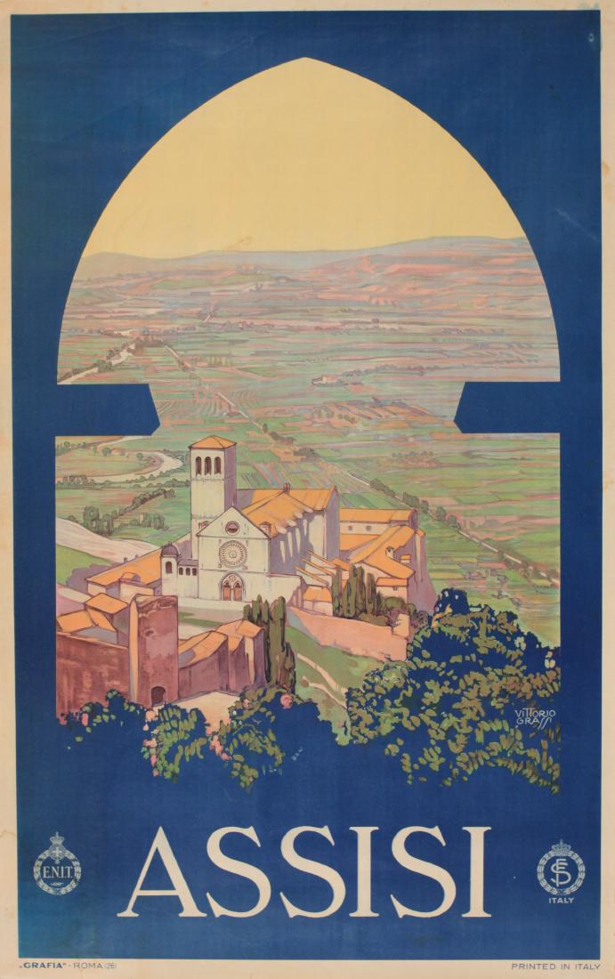 Vittorio Grassi Assisi , original poster printed for: Vittorio Grassi Assisi , original poster printed for ENIT by Grafia c. 1930 - 102 x 64 cm