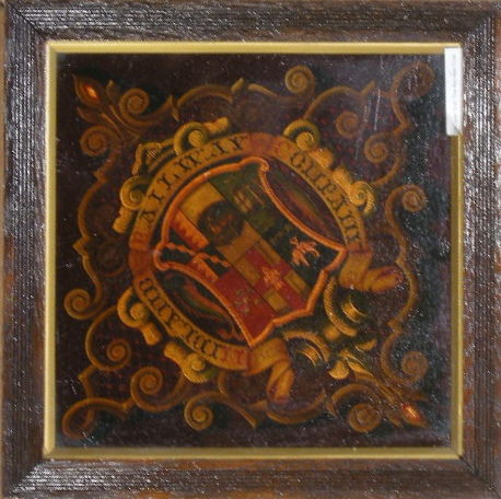 Midland Railway, an original coat of arms crest, han: Midland Railway, an original coat of arms crest, hand painted on wood panel, framed and glazed - 26 cm square