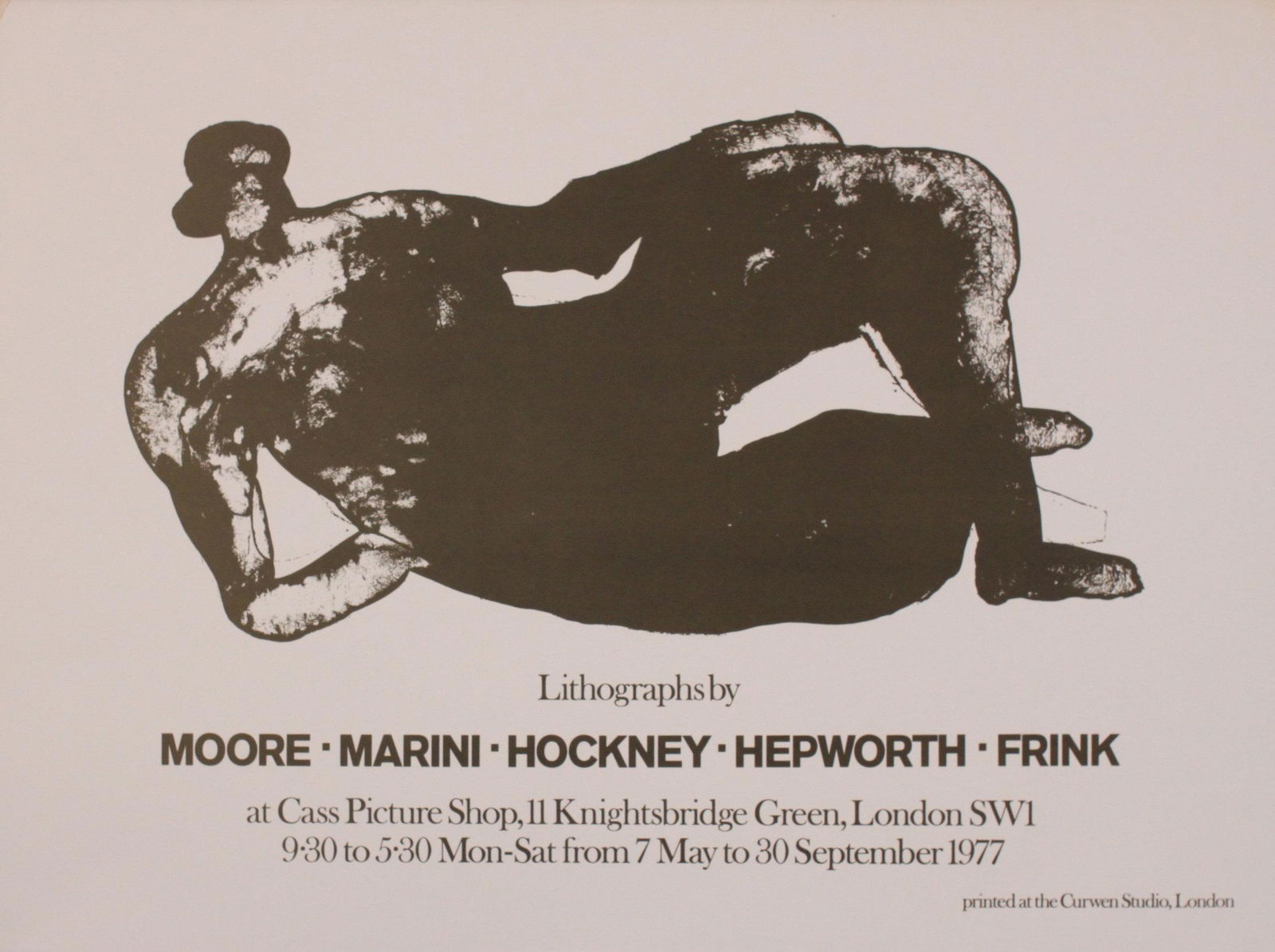 Henry Moore (1898-1986) Cass Picture Shop Lithographs: Henry Moore (1898-1986) Cass Picture Shop Lithographs by Moore, Hockney.... 1977, original lithograph exhibition poster printed by Curwen Press - 51 x 76 cm