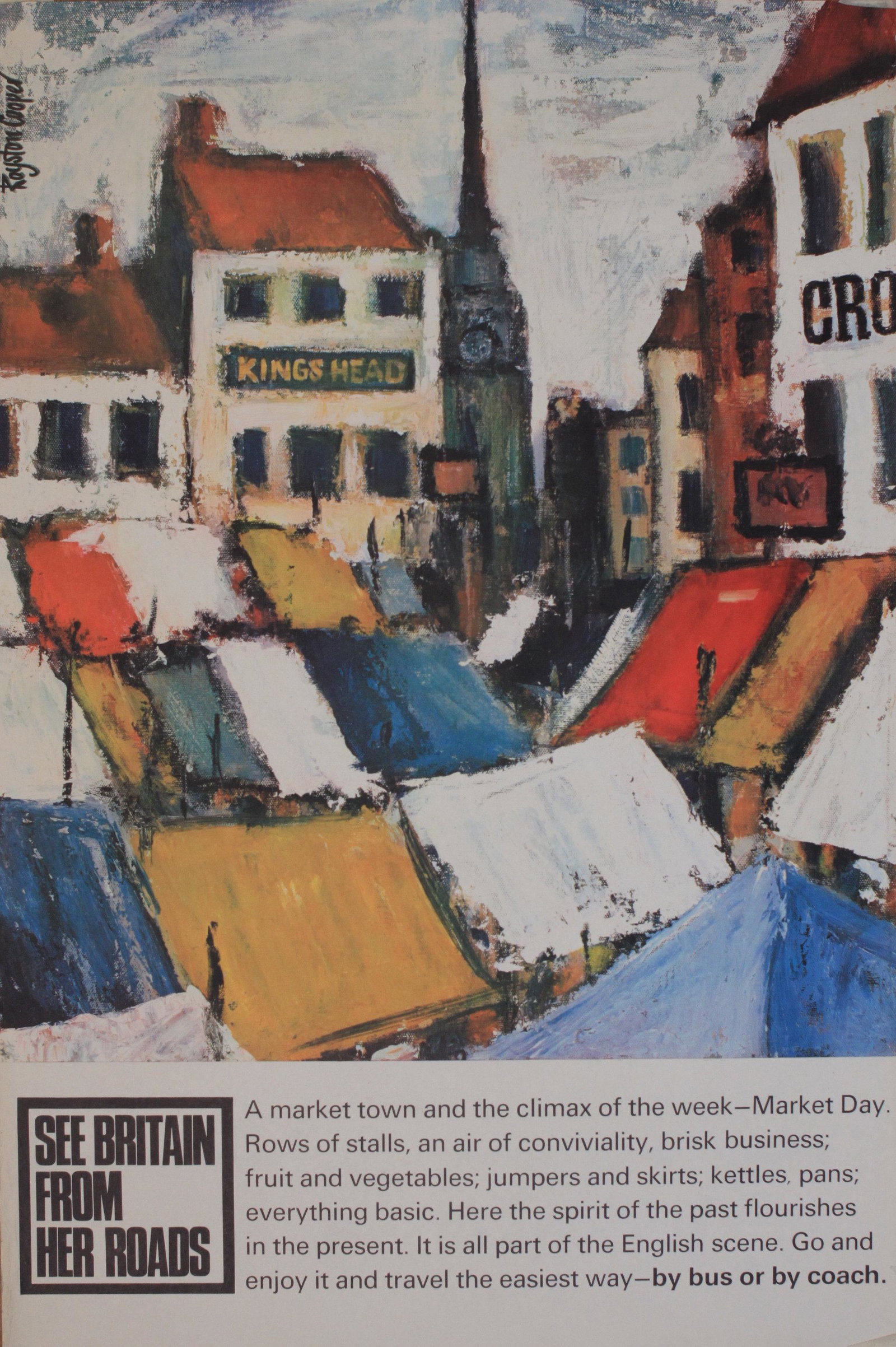 Royston Cooper (1931-1985) See Britain From The Road,: Royston Cooper (1931-1985) See Britain From The Road, Market Town - by bus or coach, original poster printed c.1960 - 76 x 51 cm; and four others for Drivers Wanted and Victoria Coach Station and map 