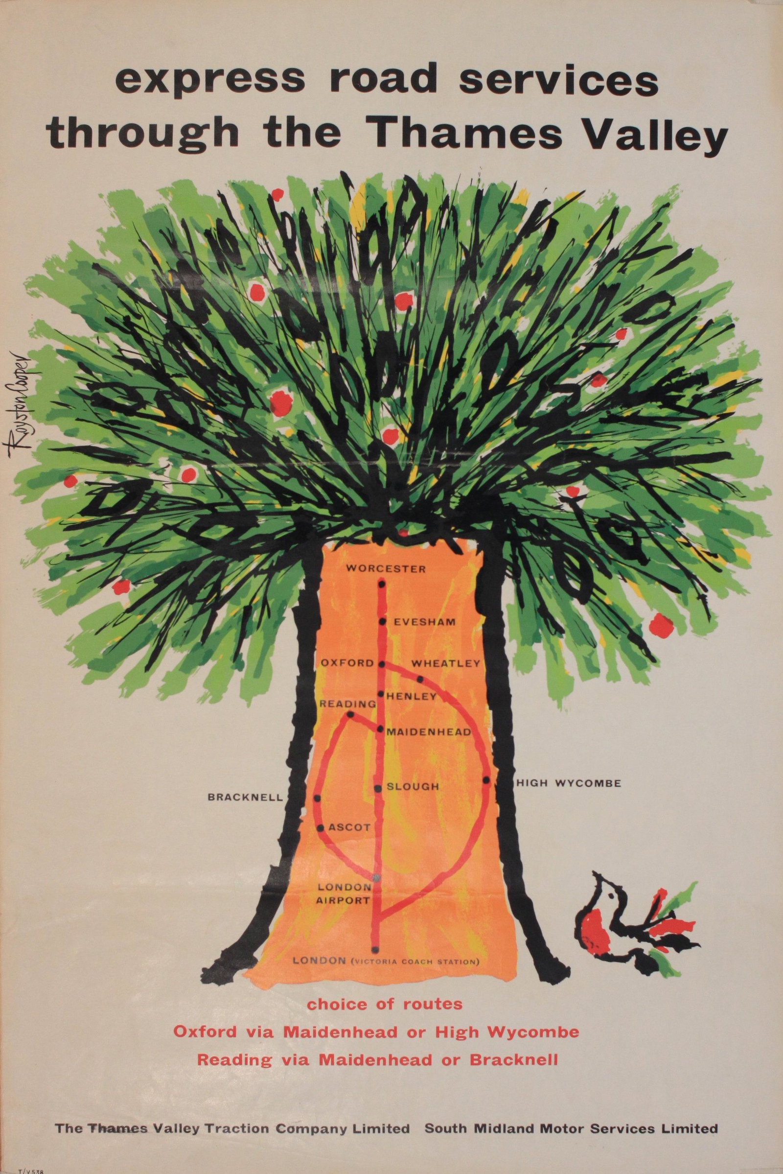 Royston Cooper (1931-1985) Express Road Sevices,: Royston Cooper (1931-1985) Express Road Sevices, original poster printed c.1960 - 76 x 51 cm and seven others for Drivers Wanted, Victoria Coach Station and two maps one by Reitz of Britain’s Ex